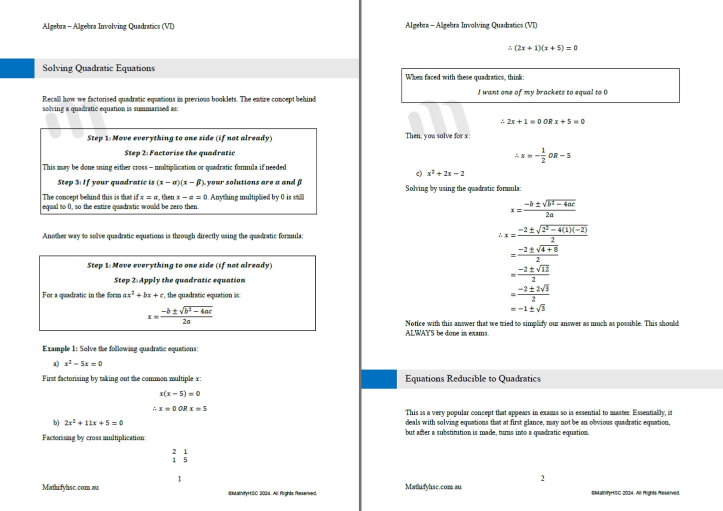 Year 11 Algebra Workbooks Set