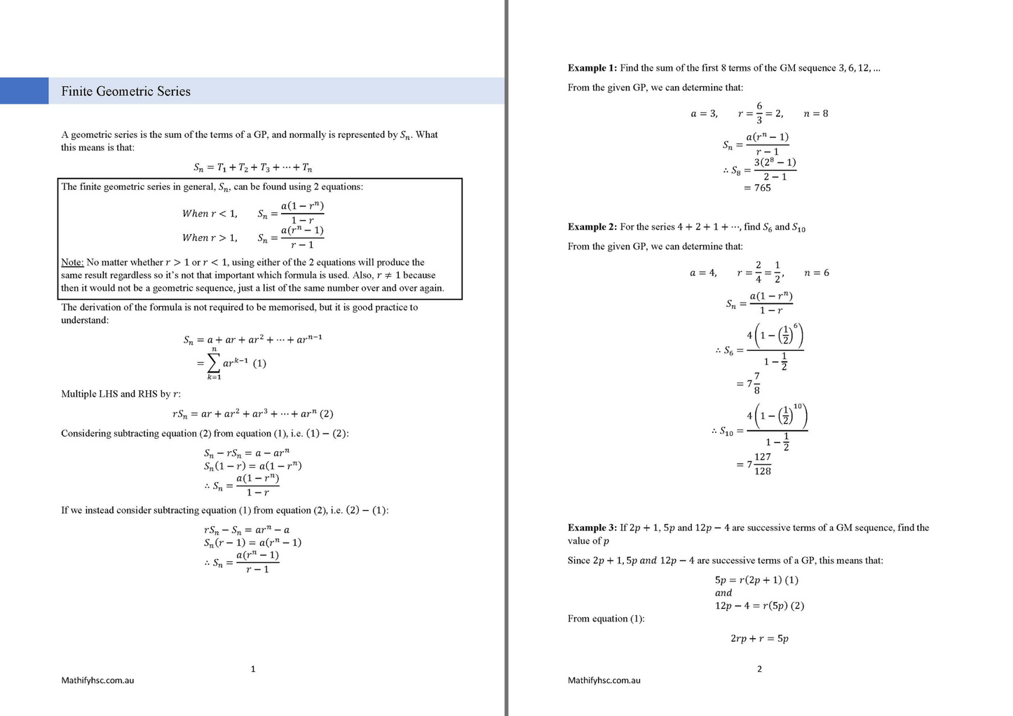 Year 12 Sequences and Series Workbooks Set