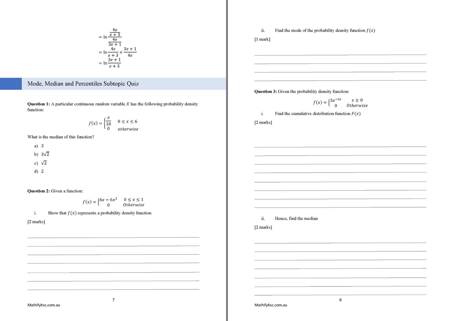 Year 12 Continuous Probability Workbooks Set