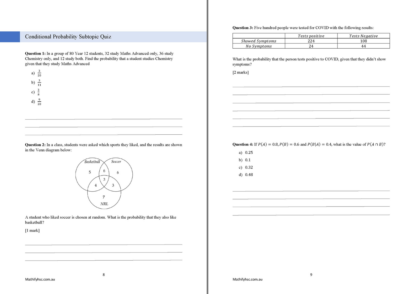 Year 11 Probability Workbooks Set