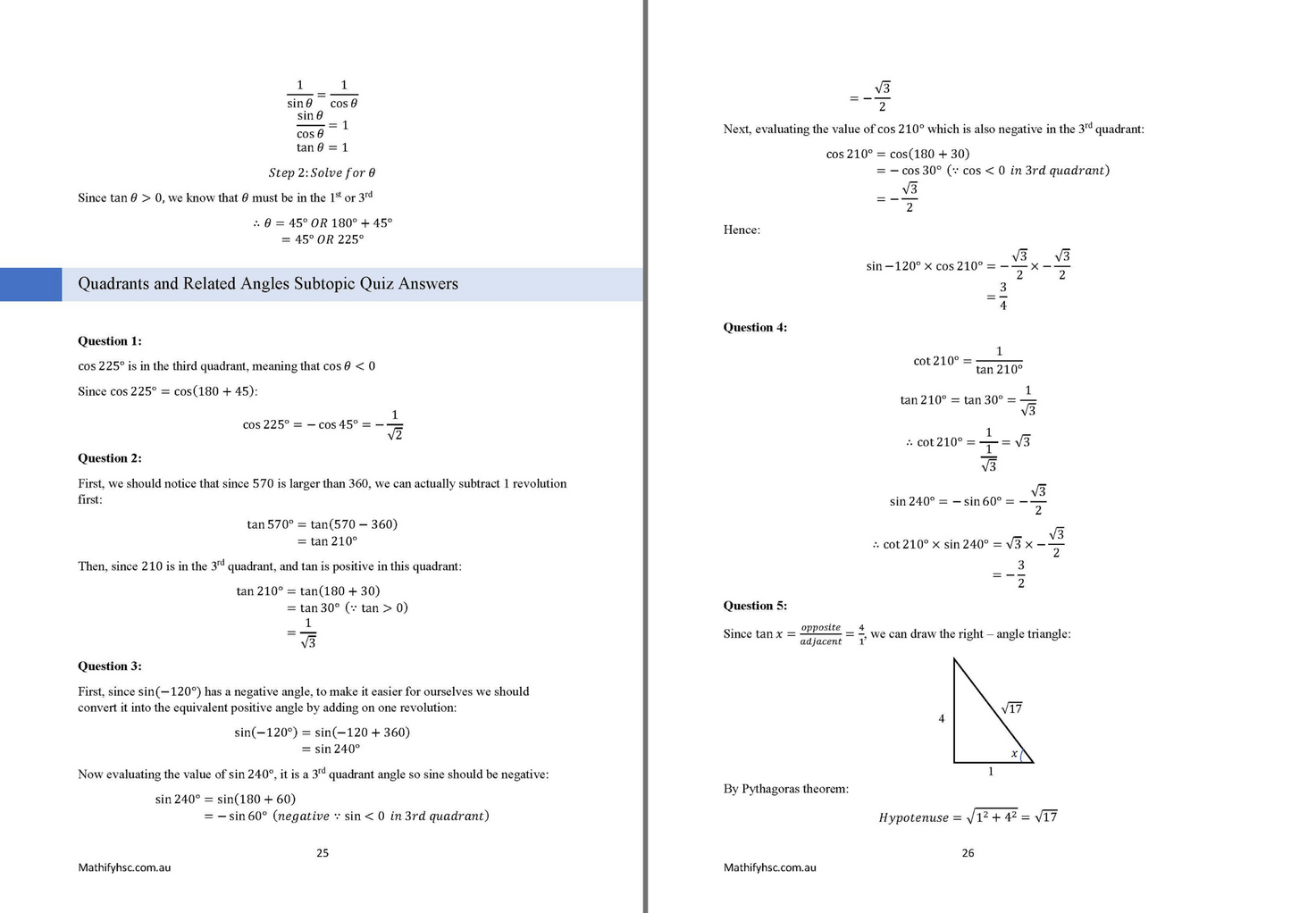 Year 11 Trigonometry Workbooks Set - Old Syllabus Edition