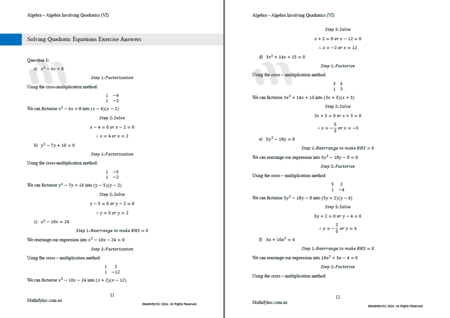 Year 11 Algebra Workbooks Set