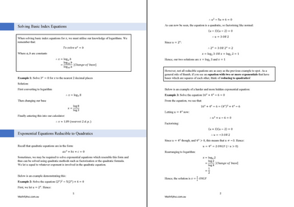 Year 11 Exponentials and Logarithms Workbooks Set