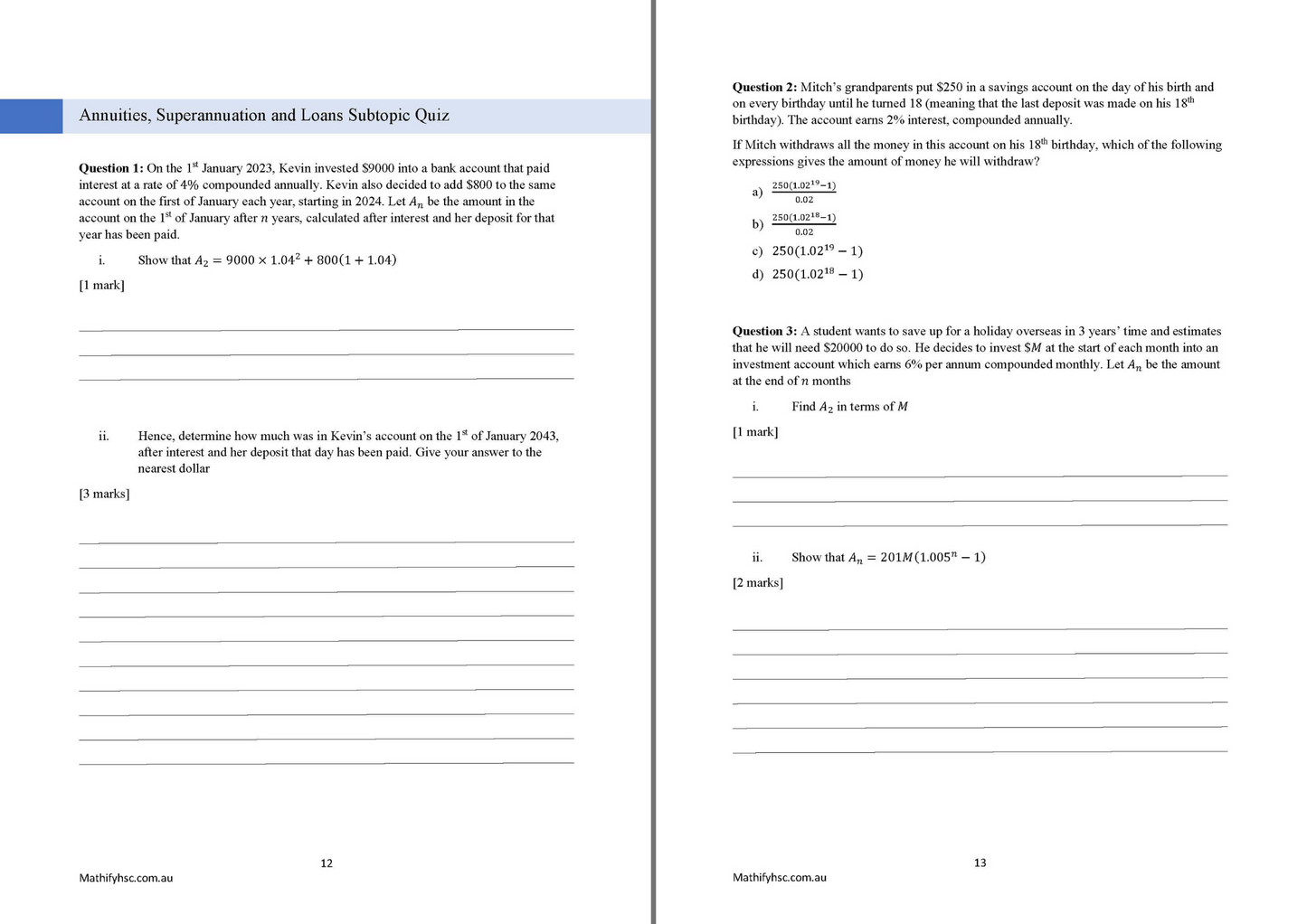 Year 12 Financial Mathematics Workbooks Set