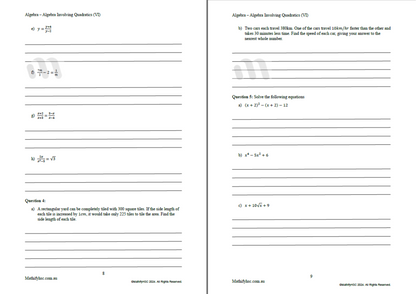 Year 11 Algebra Workbooks Set